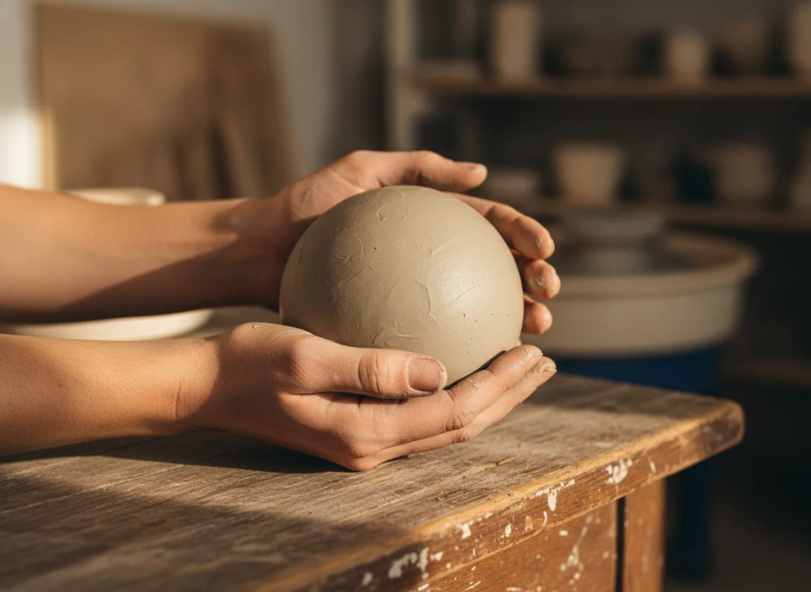 Hände halten sanft einen Tonball, Vagusnerv Aktivierung durch Berührung