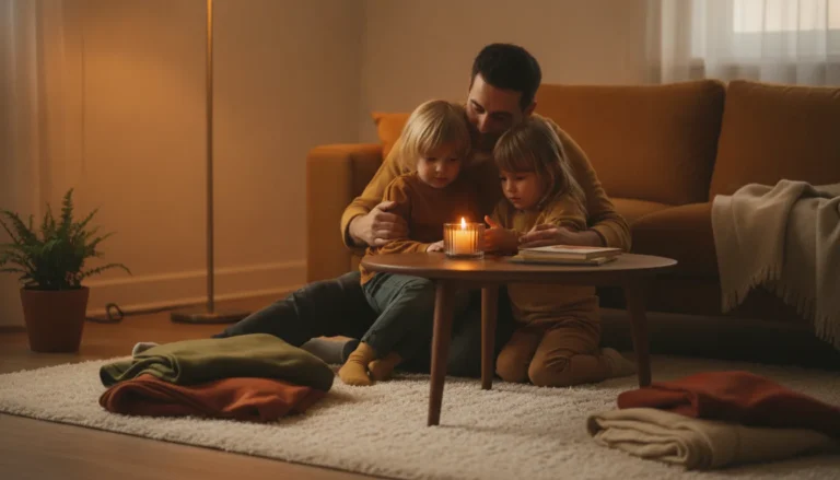 Familie findet gemeinsam Ruhe durch Familienrituale Ruhe finden am Abend