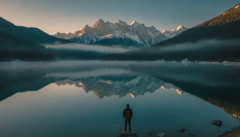 Kraftorte Vorarlberg Lindau: Stiller Bergsee in den Kraftorten Vorarlberg Lindau bei goldenem Abendlicht