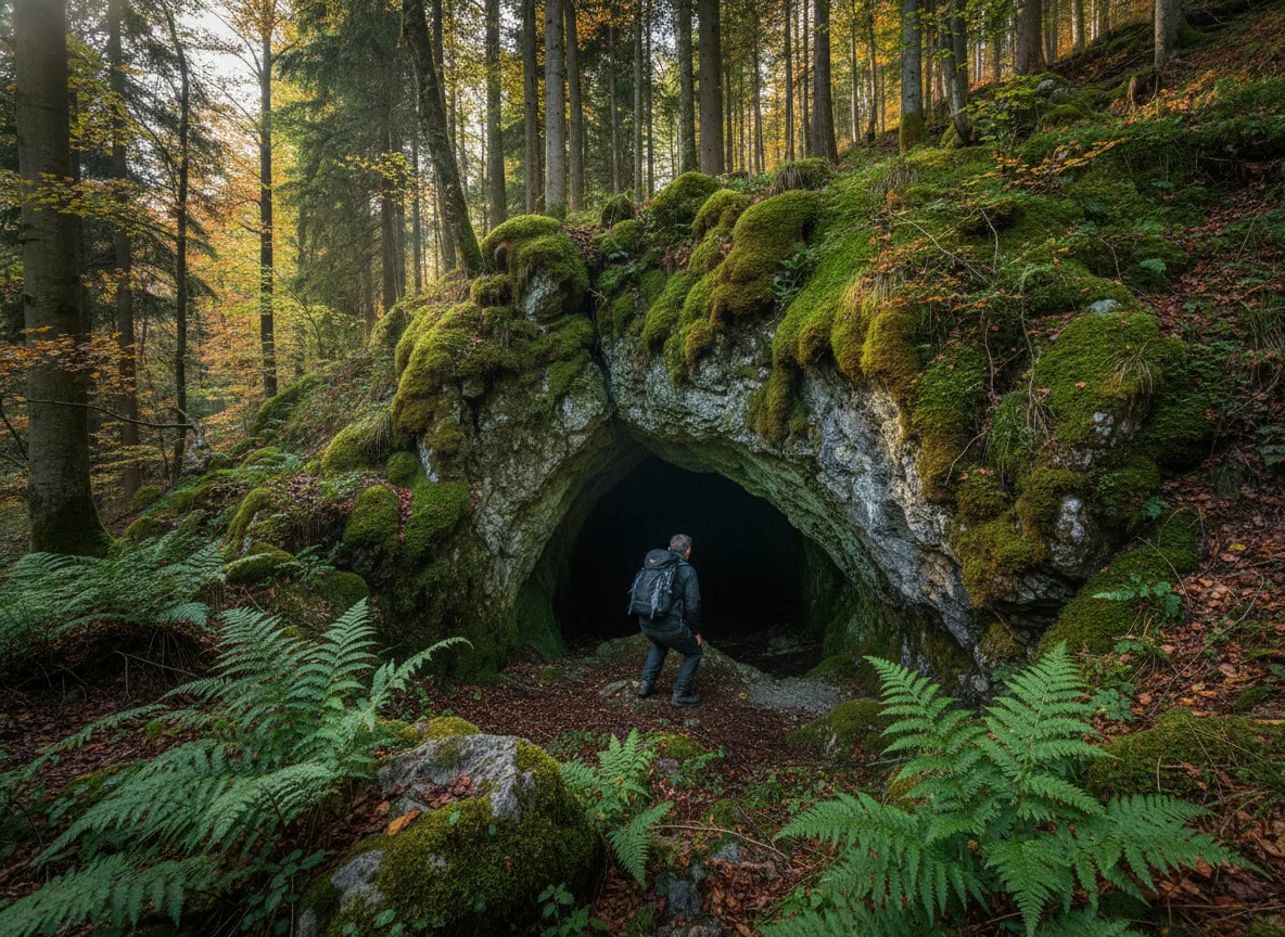 Person entdeckt einen geheimen Naturort im Bregenzerwald abseits der großen Wege