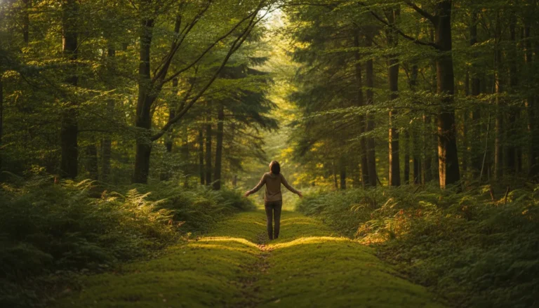 Frau von hinten im Wald , Nervensystem und Naturraum in stiller Harmonie